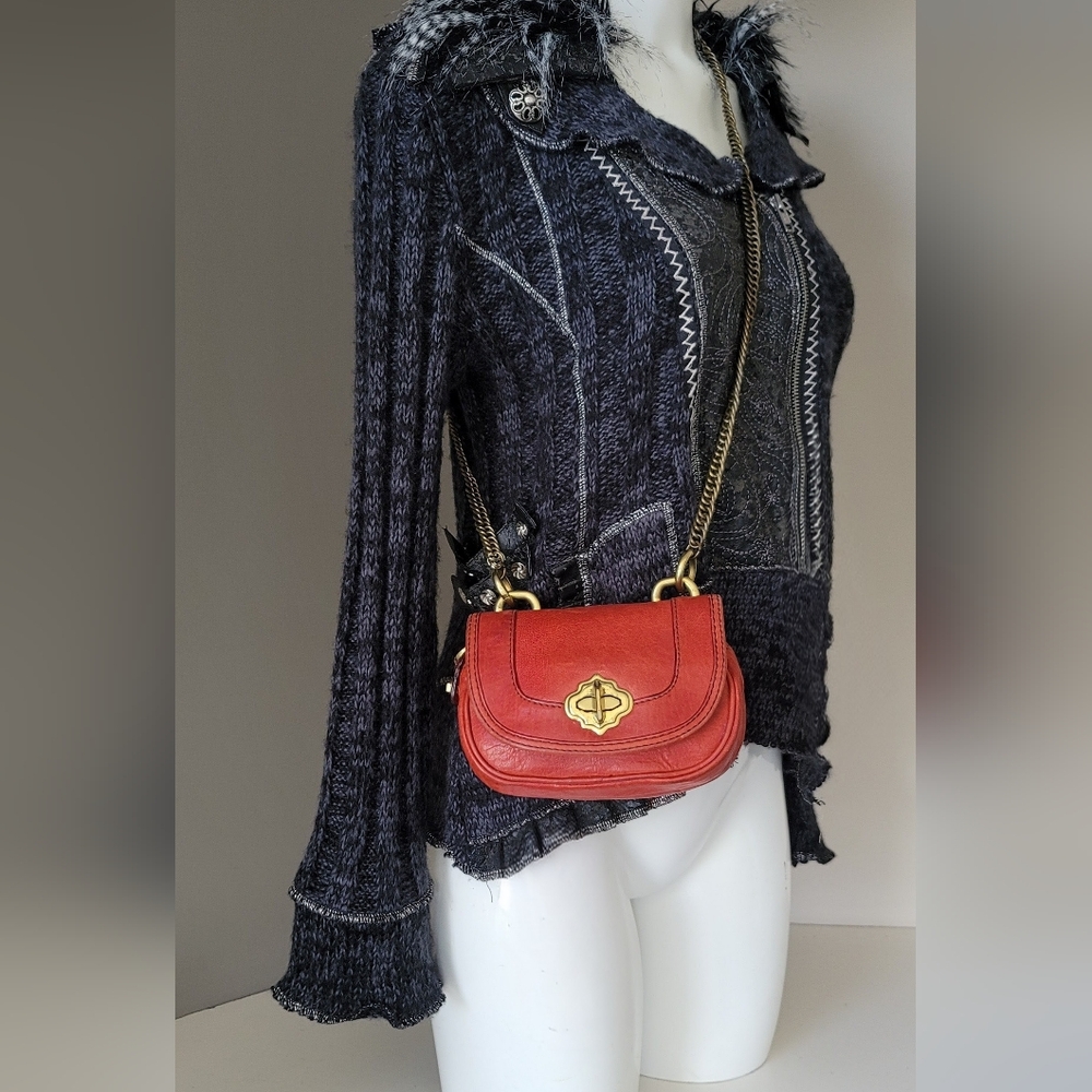 Oryany Small Red Leather Chain Strap Purse